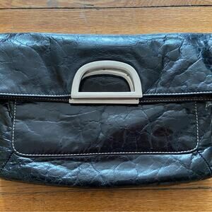 TOMMY HILFIGER Black Crinkled Leather Clutch/Tote Bag